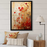 God and Red Floral Japanese Tiles I - Abstract Canvas Wall Art