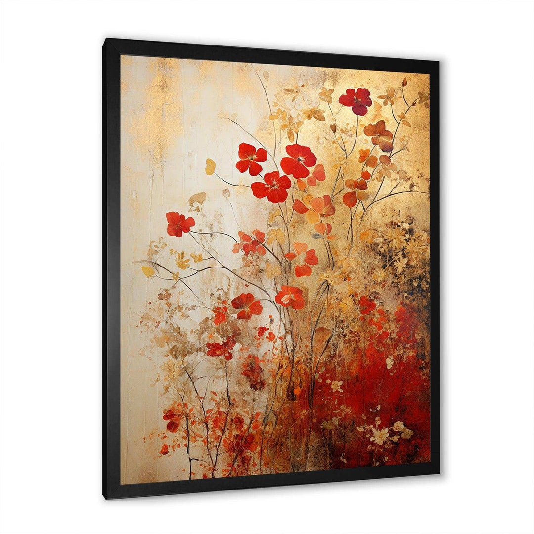 God and Red Floral Japanese Tiles I - Abstract Canvas Wall Art