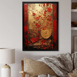 God and Red Floral Japanese Tiles III - Abstract Canvas Wall Art