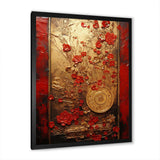 God and Red Floral Japanese Tiles III - Abstract Canvas Wall Art