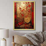 God and Red Floral Japanese Tiles III - Abstract Canvas Wall Art