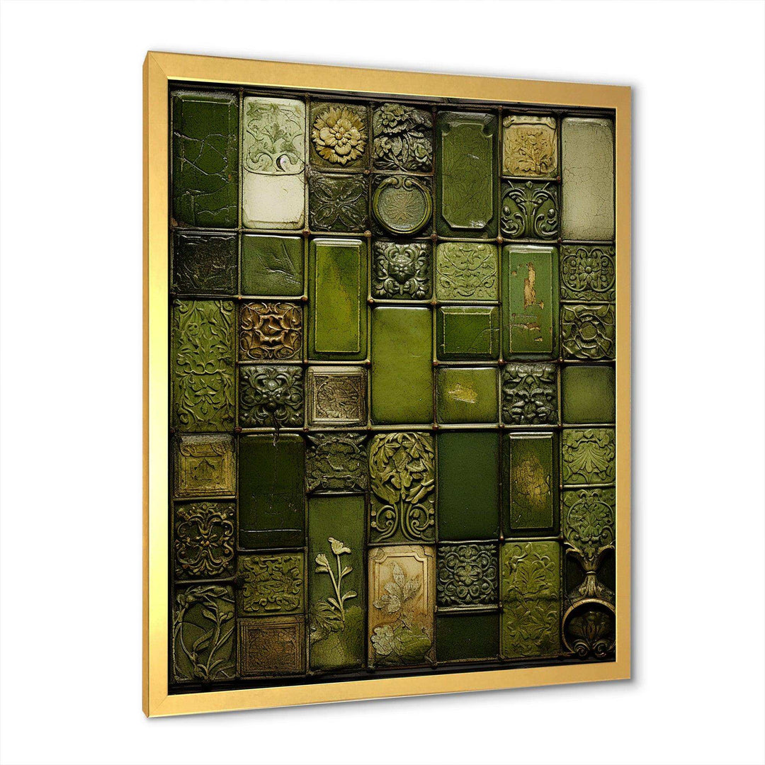 Green stones Tiles I - Abstract Canvas Wall Art