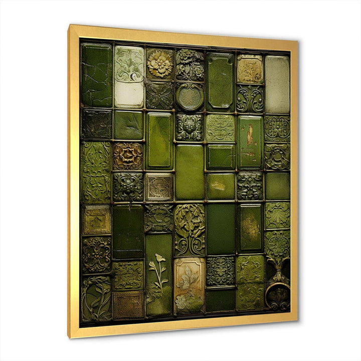 Green stones Tiles I - Abstract Canvas Wall Art