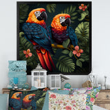 Orange and green Tropical parrots - Parrot Framed Canvas Art