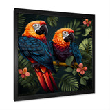 Orange and green Tropical parrots - Parrot Framed Canvas Art