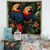 Orange and green Tropical parrots - Parrot Framed Canvas Art