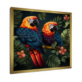 Orange and green Tropical parrots - Parrot Framed Canvas Art