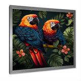 Orange and green Tropical parrots - Parrot Framed Canvas Art