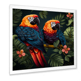 Orange and green Tropical parrots - Parrot Framed Canvas Art