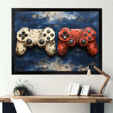 White and red PS Video game Controllers - Fashion Canvas Wall Art