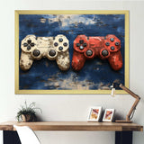 White and red PS Video game Controllers - Fashion Canvas Wall Art