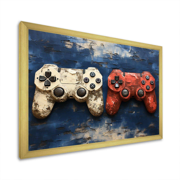 White and red PS Video game Controllers - Fashion Canvas Wall Art