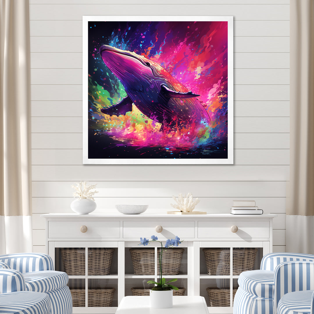 Abstract Whale colorful Song - Whale Living Room Wall Art