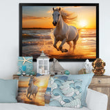 Wild horse running on beach 1 - Coastal Canvas Wall Art