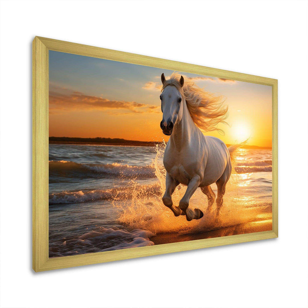Wild horse running on beach 1 - Coastal Canvas Wall Art