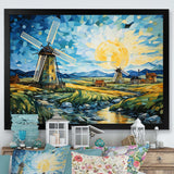 Blue Calm windmill meadows - Architecture Canvas Wall Art