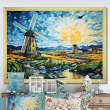 Blue Calm windmill meadows - Architecture Canvas Wall Art