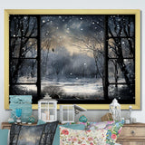 Midnight Gothic winter window view I - Landscapes Canvas Wall Art