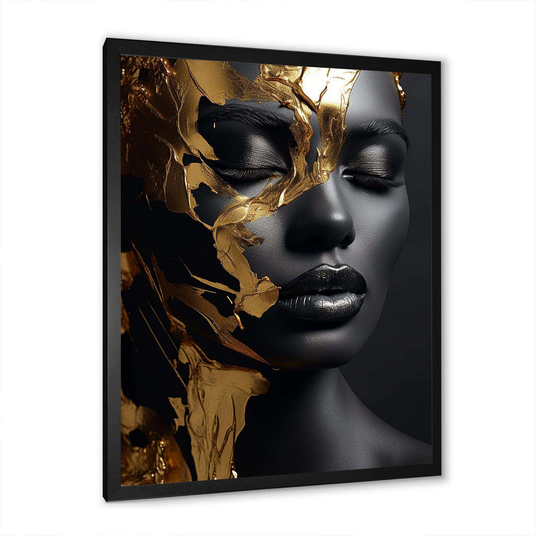 Black and gold Gilded woman Photo III - Fashion Canvas Wall Art
