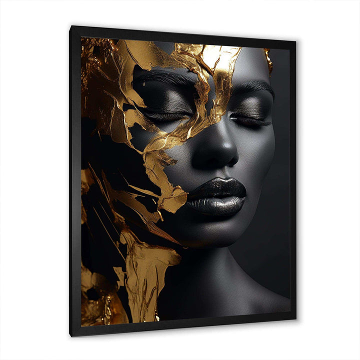 Black and gold Gilded woman Photo III - Fashion Canvas Wall Art