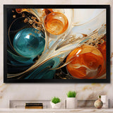 White blue and orange ink storm III - Abstract Canvas Wall Art