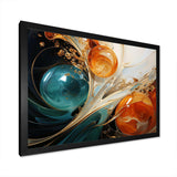 White blue and orange ink storm III - Abstract Canvas Wall Art