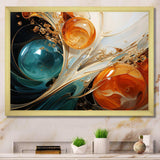 White blue and orange ink storm III - Abstract Canvas Wall Art