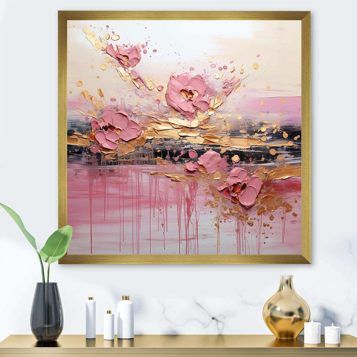 Gold and Pink Modern liquid Shapes II - Abstract Canvas Wall Art