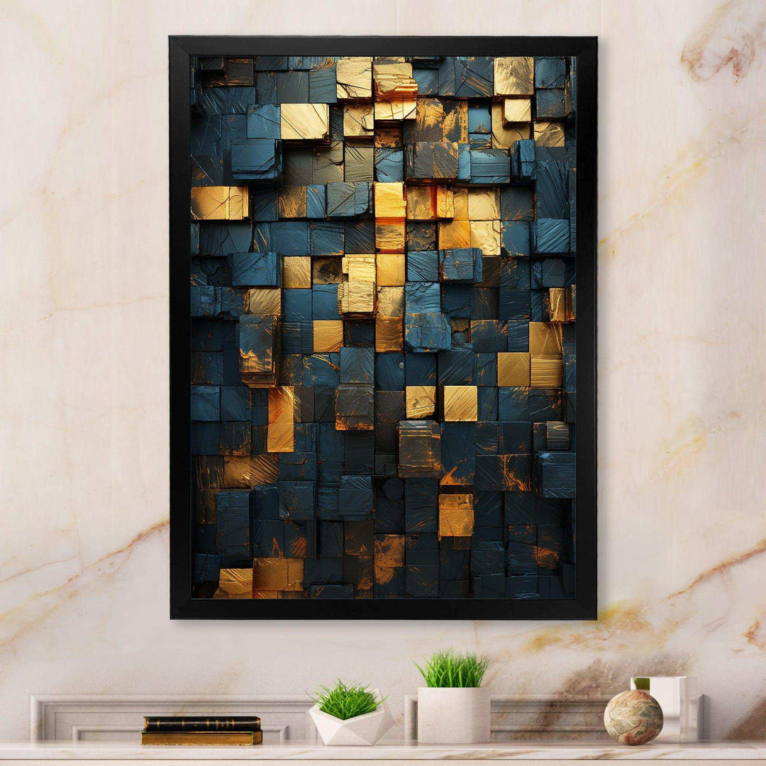 Grunge Gold Cubes Abstract Geometric V - Abstract Canvas Wall Art