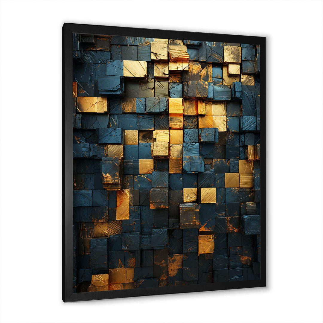 Grunge Gold Cubes Abstract Geometric V - Abstract Canvas Wall Art