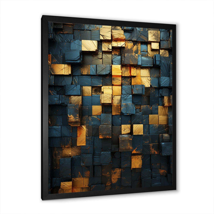 Grunge Gold Cubes Abstract Geometric V - Abstract Canvas Wall Art