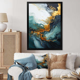 Gold and green white marble waterfall I - Abstract Canvas Wall Art