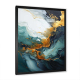 Gold and green white marble waterfall I - Abstract Canvas Wall Art