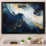 Gold and blue Abstract marble paint IV - Abstract Canvas Wall Art