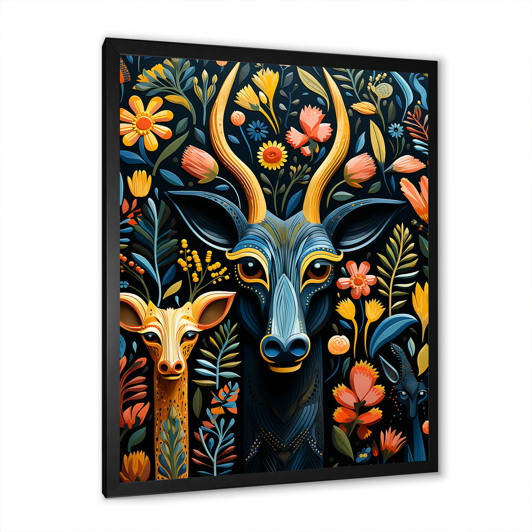 Yellow and green African Deer pattern - Deer Large Canvas Wall Art