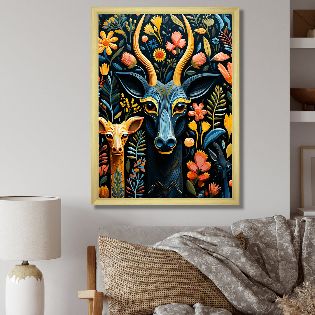 Yellow and green African Deer pattern - Deer Large Canvas Wall Art