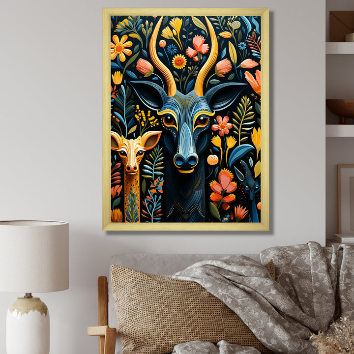 Yellow and green African Deer pattern - Deer Large Canvas Wall Art