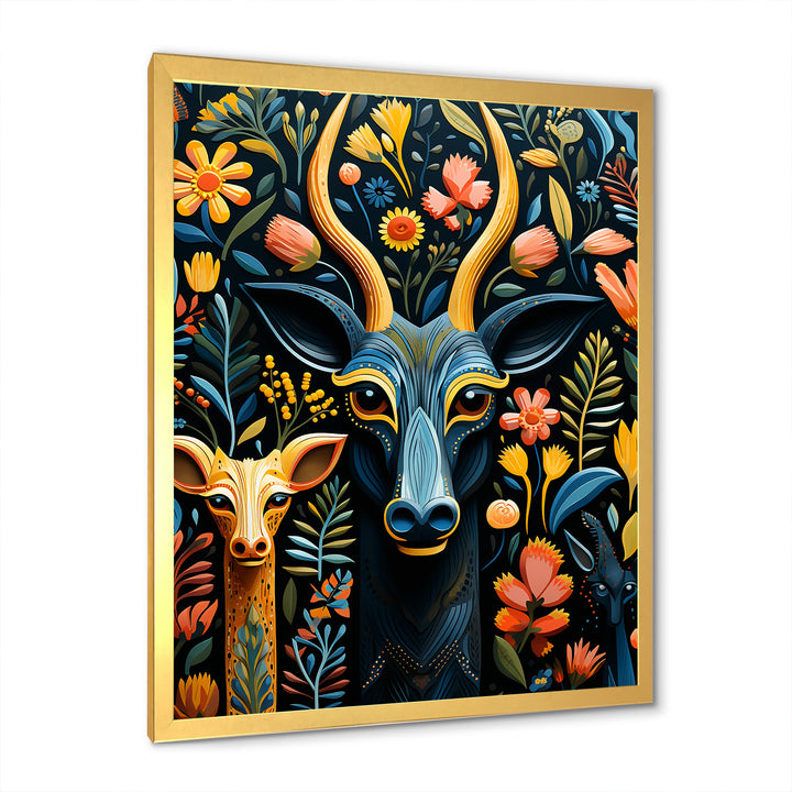 Yellow and green African Deer pattern - Deer Large Canvas Wall Art