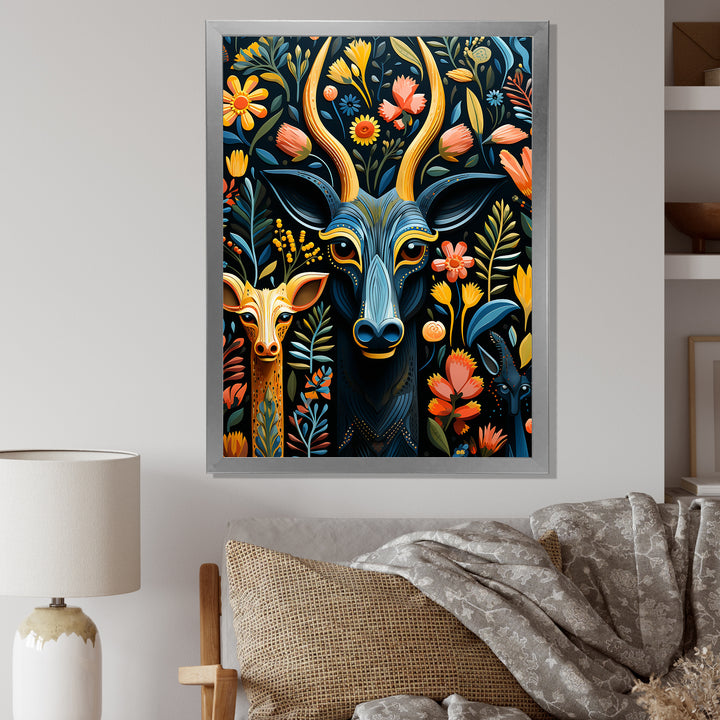 Yellow and green African Deer pattern - Deer Large Canvas Wall Art