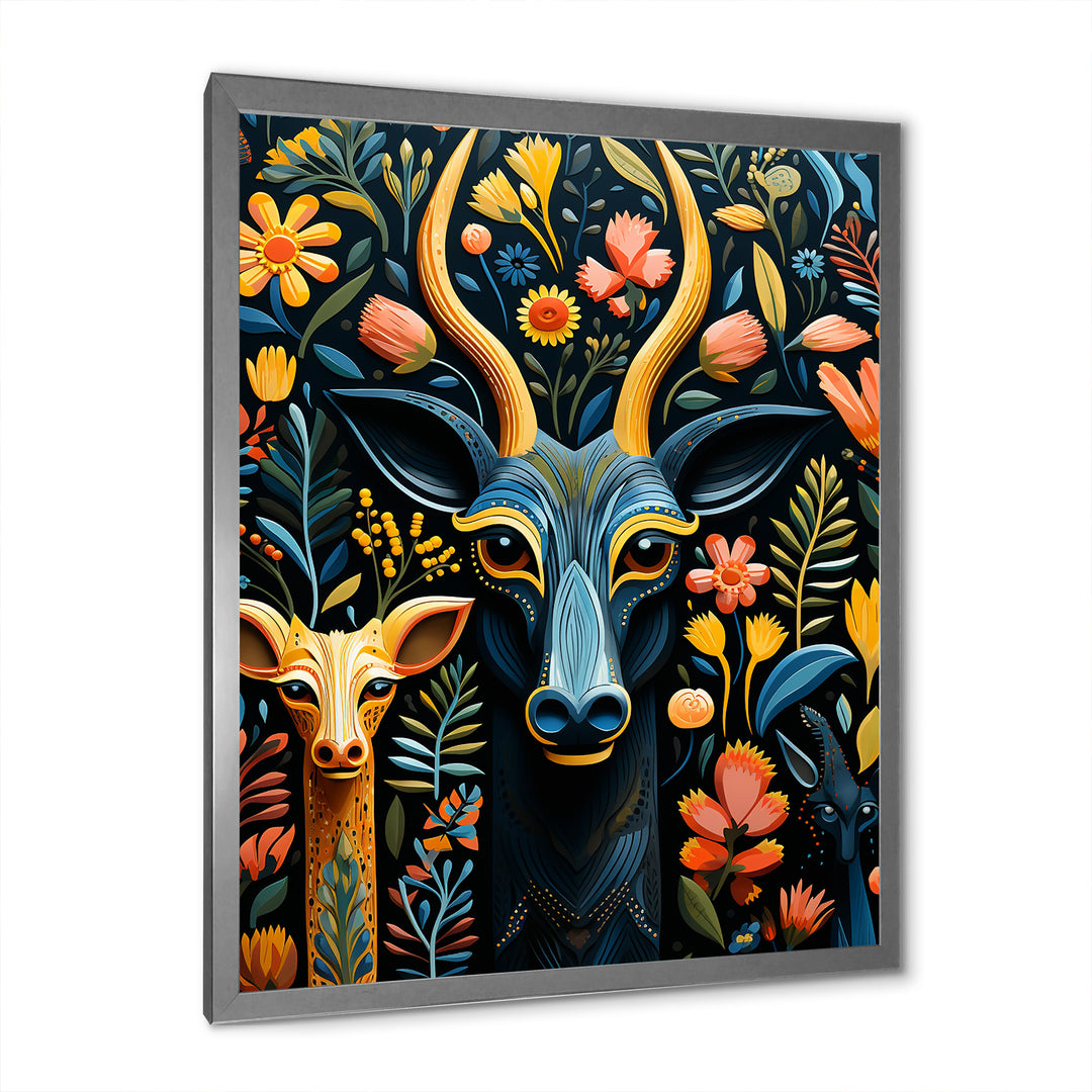Yellow and green African Deer pattern - Deer Large Canvas Wall Art