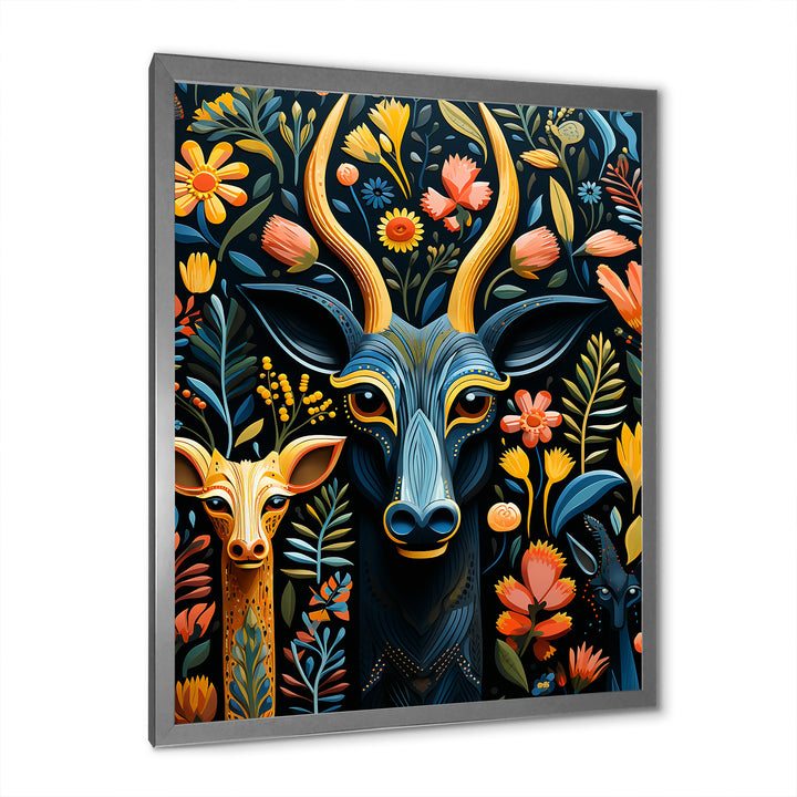 Yellow and green African Deer pattern - Deer Large Canvas Wall Art