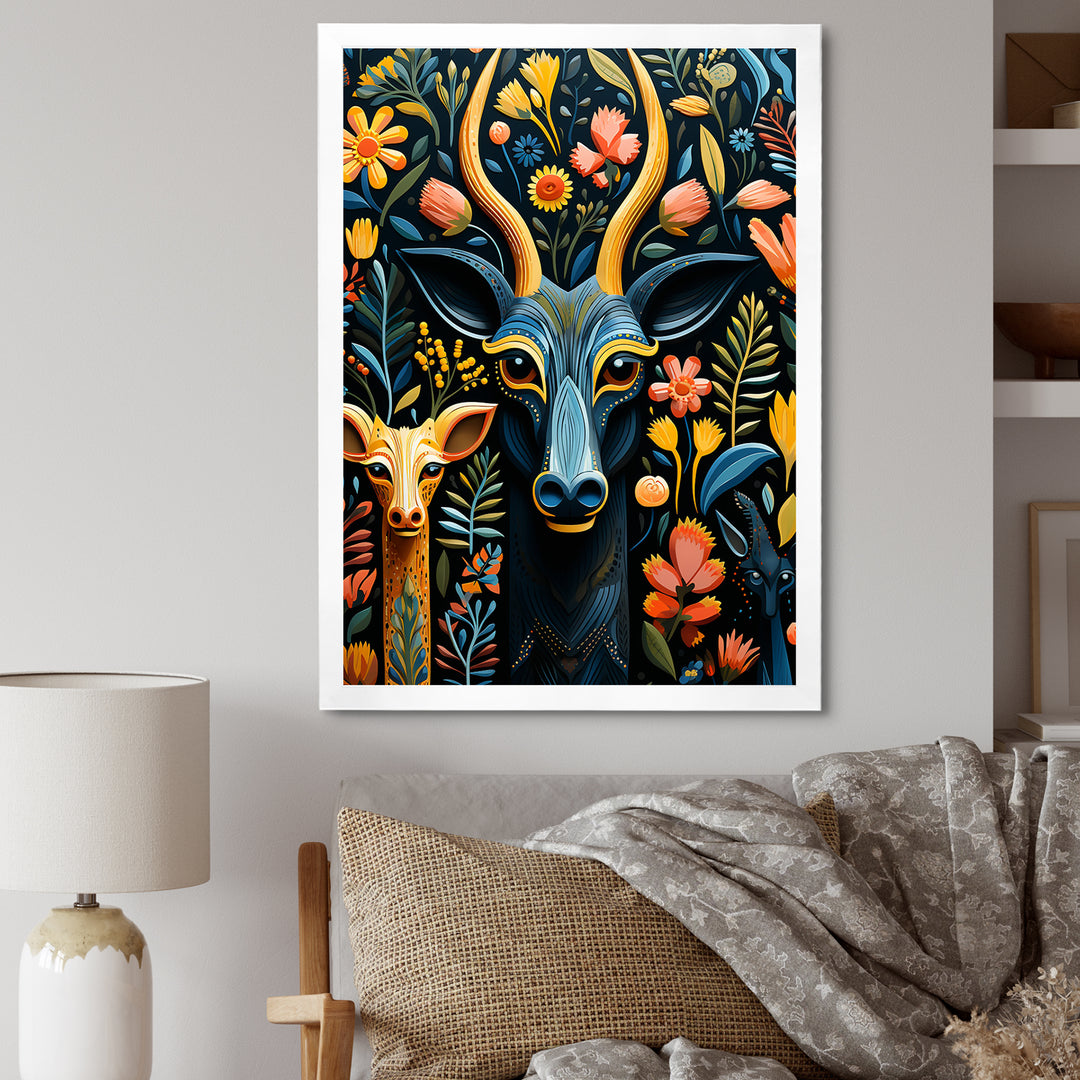 Yellow and green African Deer pattern - Deer Large Canvas Wall Art
