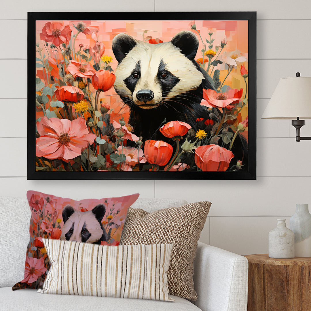 Panda blooms meadow - White Panda Wall Art