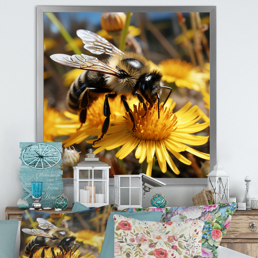 Pollen fuzzy buzz bumble bee - Bee Large Canvas Wall Art