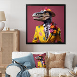 Pink and yellow Fashion dinosaur in suit - Pink Dinosaur Wall Art