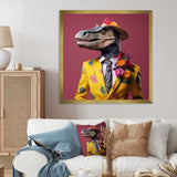 Pink and yellow Fashion dinosaur in suit - Pink Dinosaur Wall Art