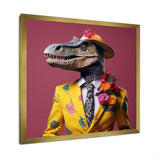 Pink and yellow Fashion dinosaur in suit - Pink Dinosaur Wall Art