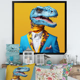 Blue and yellow Fashion Dinosaur in suit - Dinosaur Framed Canvas Art