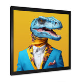 Blue and yellow Fashion Dinosaur in suit - Dinosaur Framed Canvas Art