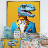 Blue and yellow Fashion Dinosaur in suit - Dinosaur Framed Canvas Art